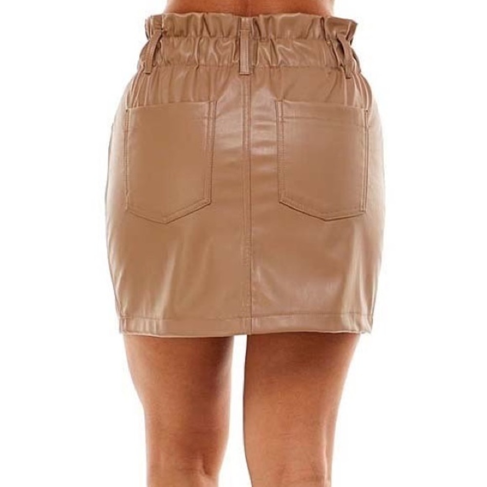 Vegan Leather Tan Mini Skirt NWT Size Large - Picture 2 of 6